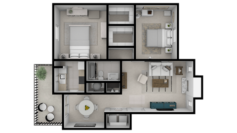 Floor plan for 2 beds, 1 bath, 880 sqft